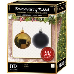 Goud met zwart kerstballen pakket 90-delig voor 150 cm boom - Kerstbal