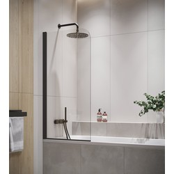 Badplaats Badwand Torino 60 x 140 cm - Zwart - Badscherm Draaibaar 5 mm dik - Veiligheidsglas en Antikalk