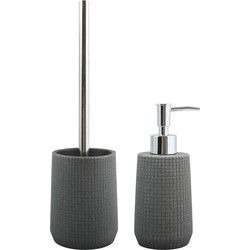 MSV Toiletborstel in houder 35 cm/zeeppompje set Squares - Polyresin/rvs - donkergrijs - Badkameraccessoireset