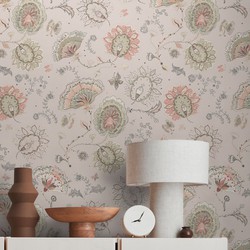 Livingwalls behang bloemmotief beige, roze, grijs en rood - 53 cm x 10,05 m - AS-388994