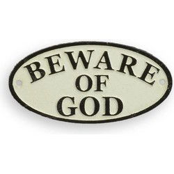 Gietijzeren "pas op voor god"-plaatje