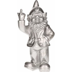 Stoobz design Tuinkabouter - zilver - fuck you middelvinger - 20 cm - Tuinbeelden