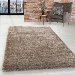 Nox Hoogpolig taupe vloerkleed - Effen - 80 X 150 CM