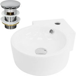 Wastafel incl. afvoergarnituur zilver met overloop 45x36x13 cm wit keramiek ML design