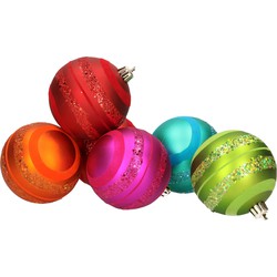 6x stuks kerstballen gekleurd met glitter rand 8 cm - Kerstbal