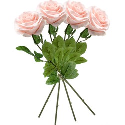 4x Perzik roze rozen Marleen bloemen kunsttakken 63 cm - Kunstbloemen