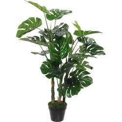 Groene Monstera/gatenplant kunstplanten 100 cm met zwarte pot - Kunstplanten