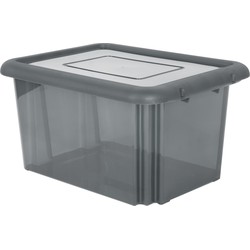Kunststof opbergbox/opbergdoos grijs transparant L58 x B44 x H31 cm stapelbaar - Opbergbox