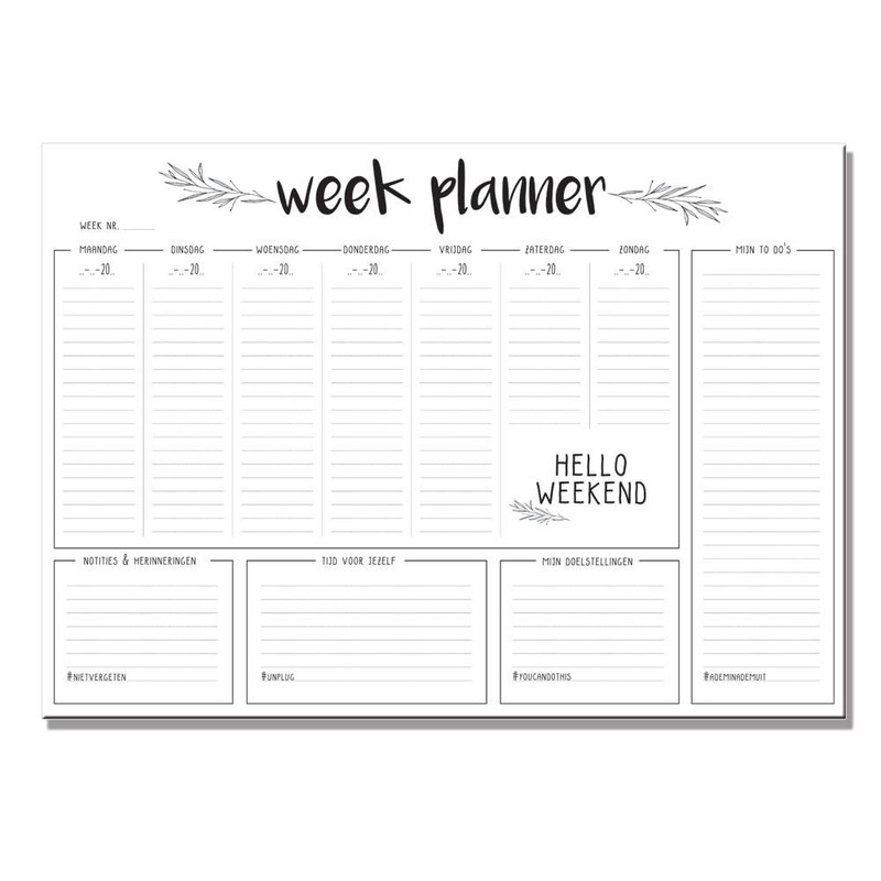 Weekplanner - A3 - Zwart wit - Familieplanner - Stationery - 