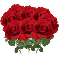 8x Kunstbloemen roos rood 37 cm - Kunstbloemen