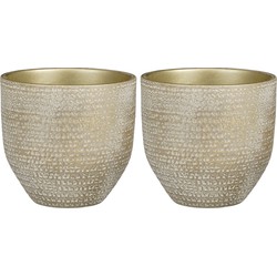 2x stuks plantenpot/bloempot champagne met flakes patroon - D24/H22 cm - Plantenpotten