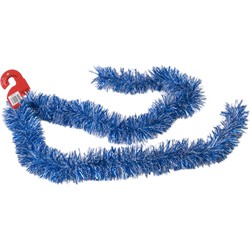 Kerstboom folie slingers/lametta guirlandes van 180 x 7 cm in de kleur blauw met sneeuw - Kerstslingers