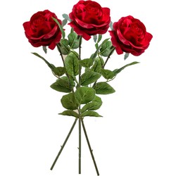 3x Rode rozen Marleen bloemen kunsttakken 63 cm - Kunstbloemen