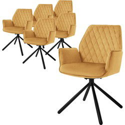 Eetkamerstoel set van 6 draaibaar met rugleuning en armleuningen mosterdgeel Keukenstoel met microvezel fluwelen bekleding ML design