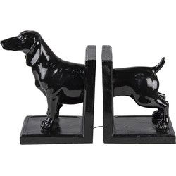 Clayre & Eef Boekensteunen Set van 2 Hond Zwart Polyresin