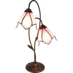 LumiLamp Tiffany Tafellamp  35x18x61 cm  Bruin Roze Kunststof Glas Tiffany Bureaulamp