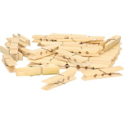 Wasknijpers voor wasgoed ophangen - bamboe hout - 40x stuks - beige - 7 cm - Knijpers