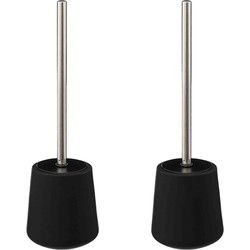 2x Stuks WC-/toiletborstels met houder - zandsteen - zwart - rond - Toiletborstels