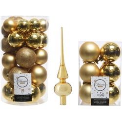 Kerstversiering kunststof kerstballen met piek goud 4-5-6 cm pakket van 43x stuks - Kerstbal