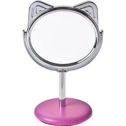 Clayre & Eef Spiegel Kat Ø 9x14 cm Beige Roze Metaal Glas Rond Make-Up Spiegel
