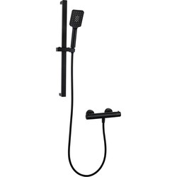 Luzzo® Square Black Doucheset Thermostaatkraan met Glijstang - Zwart