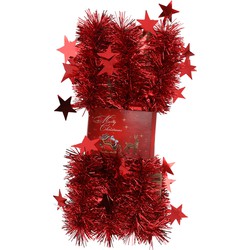 1x stuks lametta kerstslingers met sterretjes rood 200 x 6,5 cm - Kerstslingers