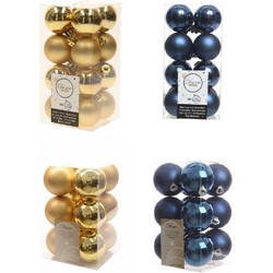 Kerstversiering kunststof kerstballen mix donkerblauw/goud 4 en 6 cm pakket van 80x stuks - Kerstbal