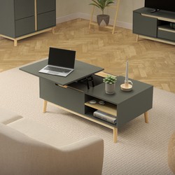 Salontafel 100x56 cm in matgroen gemaakt van MDF & dennenhout met in hoogte verstelbaar tafelblad Woonkamertafel ML design