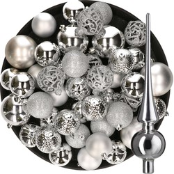 Kerstversiering kunststof kerstballen met piek zilver 6-8-10 cm pakket van 39x stuks - Kerstbal