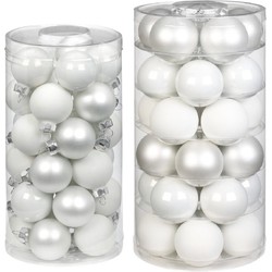 60x stuks glazen kerstballen wit 4 en 6 cm glans en mat - Kerstbal