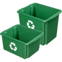Sunware opslagboxen kunststof groen set van 5x in formaten 32 en 45 liter - Opbergbox