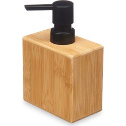 Berilo zeeppompje/dispenser Bamboo - lichtbruin/zwart - hout - 10 x 6 x 15 cm - 500 ml - Zeeppompjes