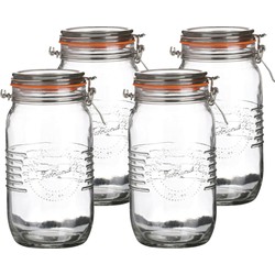 Urban Living Voorraadpot/bewaarpot - 4x - 1.5L - glas - met beugelsluiting - D14 x H22 cm - Voorraadpot
