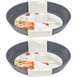 2x Grijze ovenschalen/braadsledes van glas 2,4 liter ovaal 30 x 21 cm - Ovenschalen