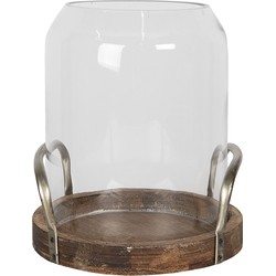 Clayre & Eef Windlicht  Ø 22x27 cm Hout Glas Rond Kaarsenhouder