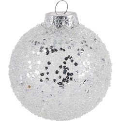 1x Zilveren glitter kerstballen kunststof 8 cm type 1 - Kerstbal