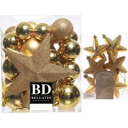 Kerstversiering kunststof kerstballen met piek goud 5-6-8 cm pakket van 39x stuks - Kerstbal