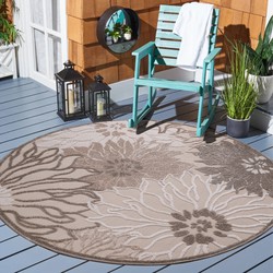 Tapijtenloods Binnen en Buiten Rond Vloerkleed Floral Outdoor Laagpolig Tapijt Creme- 120 CM ROND