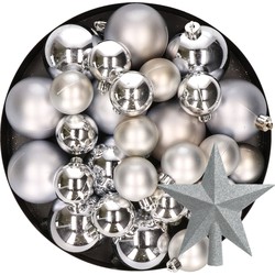 Kerstversiering kunststof kerstballen met piek zilver 6-8-10 cm pakket van 45x stuks - Kerstbal