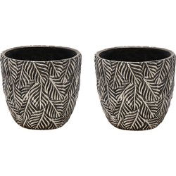 Mega Collections Plantenpot - 2x - keramiek - antraciet grijs/zilver - D14 cm - Plantenpotten