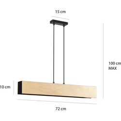 Raisio lange hanglamp hout met zwart binnenin 3x E27