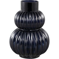 PTMD Uger Blue ribbed glass vase round structure
