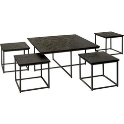 Tower living Via coffeetable set (5) - 90x90x45 40x40x38 - recl. teak black