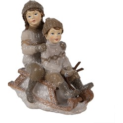 Clayre & Eef Beeld Kinderen 11 cm Beige Polyresin Kerstdecoratie