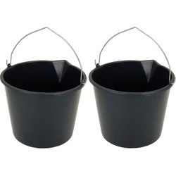 2x Stuks stevige zwarte huishoud emmer 16 liter met tuit - Emmers