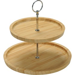 FSC® Houten Etagère Bamboe - 2 Laags Etagere - Serveerschaal - Fruitschaal - Bon Bon Schaal - Afm. 25 x 25 x 24 Cm