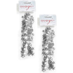 6x stuks zilveren spiraal slinger met sterren 750cm kerstboomversieringen - Kerstslingers