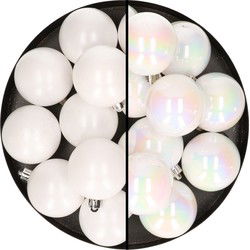 24x stuks kunststof kerstballen mix van wit en parelmoer wit 6 cm - Kerstbal