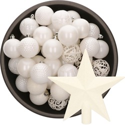 37x stuks kunststof kerstballen 6 cm incl. ster piek wit - Kerstbal