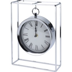 MISOU Tafelklok - Hangmodel - Zilver - Metaal - 25 cm - Klok - op Standaard - Binnen - Decoratie